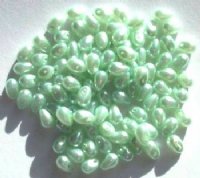 100 4x6mm Light Green Pearl Glass Drop Beads